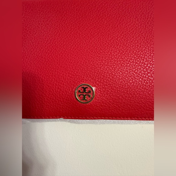 TORY BURCH Pebbled Leather Shoulder Bag With Adjustable Chain Vermillion Red - Picture 10 of 12